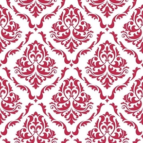 Bigger Scale Floral Damask White with Pantone Viva Magenta Color Of The Year 2023 