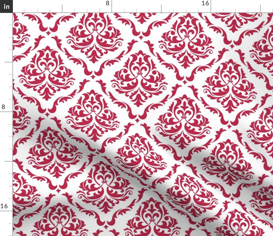 Bigger Scale Floral Damask White with Pantone Viva Magenta Color Of The Year 2023 