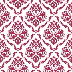 Smaller Scale Floral Damask White with Pantone Viva Magenta Color Of The Year 2023 