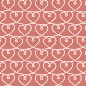 Pastel terracotta linear abstract heart wire seamless pattern