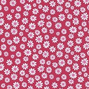 Joyful White Daisies - Large Scale -  Viva Magenta background Pink Center Retro Vintage Flowers Floral Red Carmine