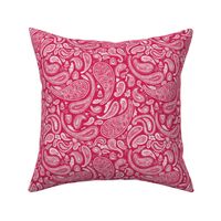 Modern Distressed Paisley, White on Viva Magenta