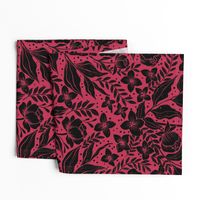 Peonies - botanical Art Nouveau large scale floral damask wallpaper viva magenta and black