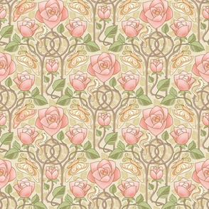 Morris time. Pink roses on beige