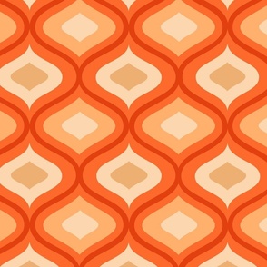 Classic Retro Ogee pattern in orange ,tan and beige 