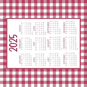 2024 Calendar Viva Magenta Gingham Checker for Wall Hanging or Tea Towel