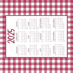 2025 Calendar Viva Magenta Gingham Checker for Wall Hanging or Tea Towel
