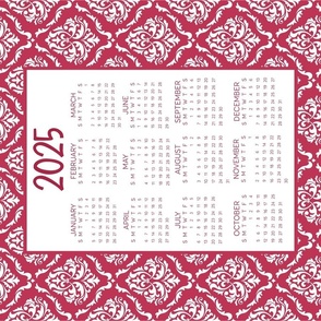 2024 Calendar Pantone Color of The Year Viva Magenta Damask for Wall Hanging or Tea Towel