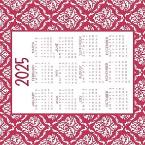 2025 Calendar Viva Magenta Damask for Wall Hanging or Tea Towel