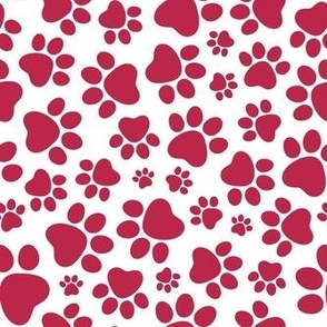 Medium Scale Cat and Dog Animal Paw Prints Viva Magenta on White