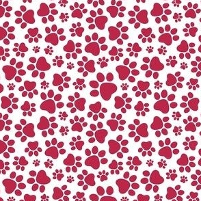 Small Scale Cat and Dog Animal Paw Prints Viva Magenta on White