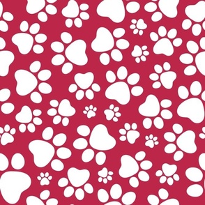 Large Scale Cat and Dog Animal Paw Prints White on Viva Magenta