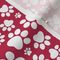 Medium Scale Cat and Dog Animal Paw Prints White on Viva Magenta