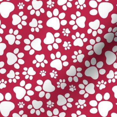 Medium Scale Cat and Dog Animal Paw Prints White on Viva Magenta