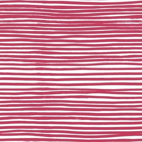 Bigger Scale Horizontal Thin Stripes Viva Magenta on White