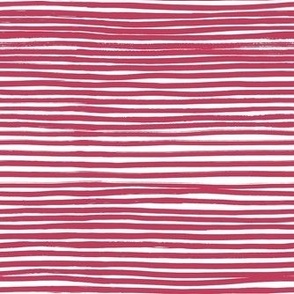 Smaller Scale Horizontal Thin Stripes Viva Magenta on White