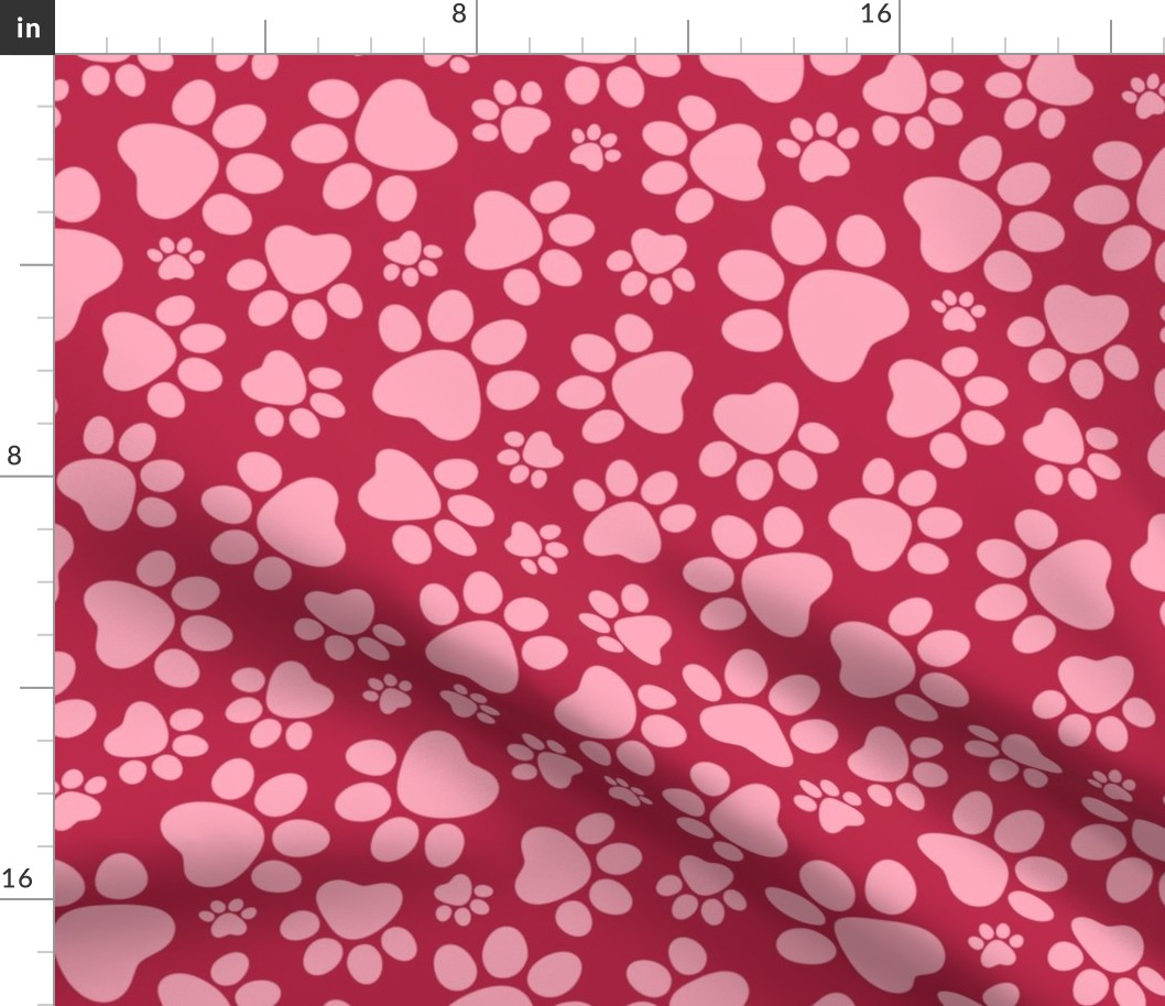 Large Scale Dog and Cat Animal Paw Prints Pink on Viva Magenta