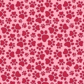 Small Scale Dog and Cat Animal Paw Prints Viva Magenta on Pink