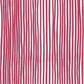 Smaller Scale Vertical Thin Stripes Viva Magenta on White