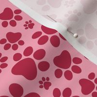 Medium Scale Dog and Cat Animal Paw Prints Viva Magenta on Pink