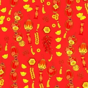 Symbols of Chinese Holidays on red