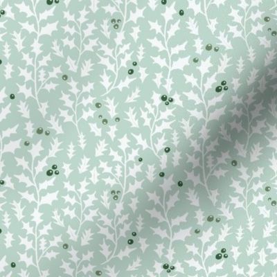 holly leaves and berries on light opal green | medium