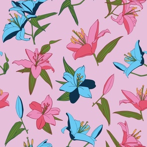 Lilies in blue and pink 