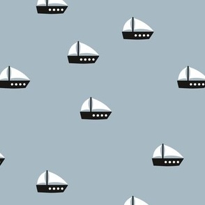 Minimalist cutesy duotone sailing boats - summer see travels on moody gray 