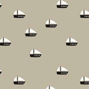 Minimalist cutesy duotone sailing boats - summer see travels on ginger beige tan 