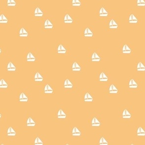 Minimalist style little sailing boat marina summer ocean theme white on mango yellow 