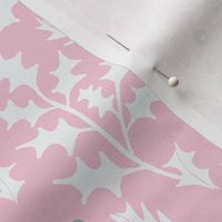 holly leaves and minty green berries on mimi pink – large scale