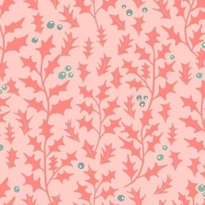 minty green holly berries on light pink | large