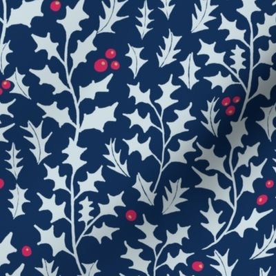 holly leaves and red berries on dark blue | large