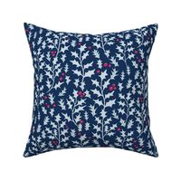 holly leaves and red berries on dark blue | large