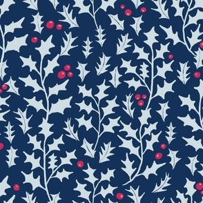 holly leaves and red berries on dark blue | large