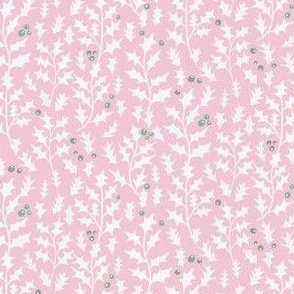 holly leaves and berries on mimi pink | micro