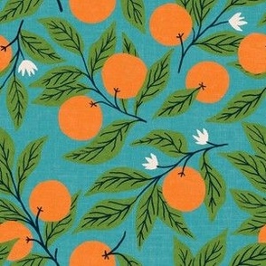 small - orange blossoms - brilliant blue