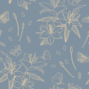 Lilies and butterflies grey blue