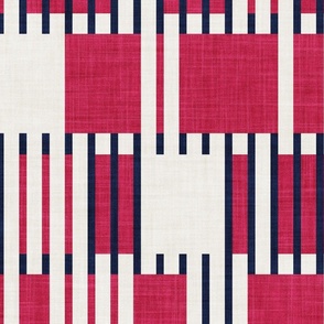 Large jumbo scale // Bold minimalist retro stripes // beige oxford navy blue and viva magenta (Pantone Color of the Year 2023) geometric grid 