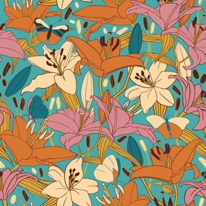 Lovely lilies and butterflies retro