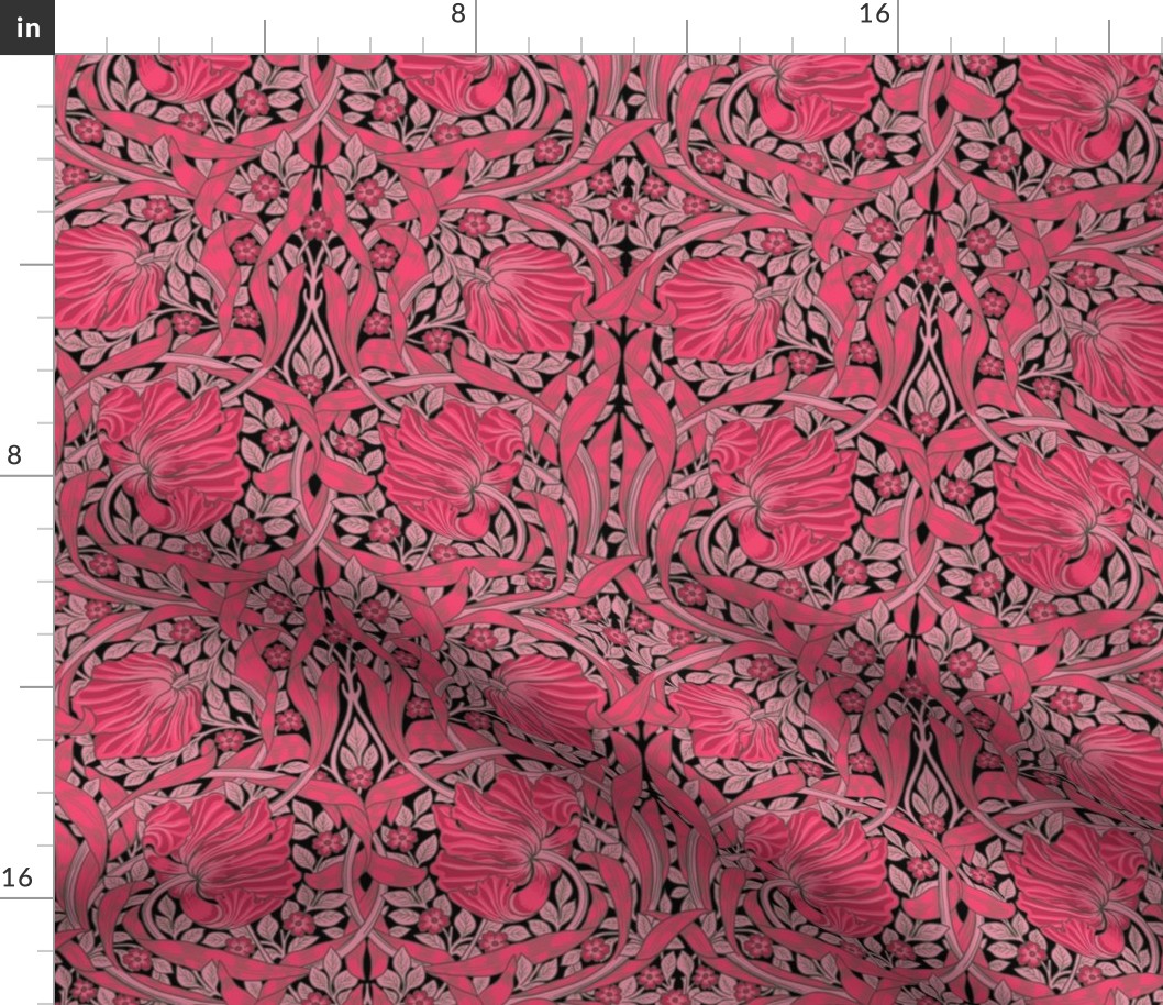 Pimpernel - MEDIUM - historic Antiqued damask by William Morris - VIVA MAGENTA PANTONE COLOR adaption