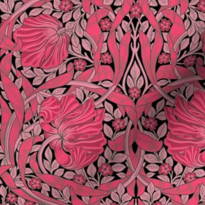 Pimpernel -SMALL - historic Antiqued damask by William Morris - VIVA MAGENTA PANTONE COLOR adaption