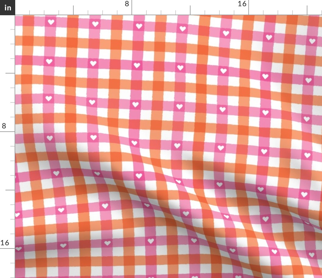 Valentine Gingham - Pink/Orange, Large Scale