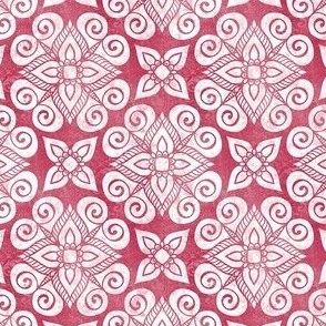 Small Scale Textured Grunge Damask in Viva Magenta
