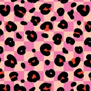 Checker leopard - wild retro Valentine design checkerboard nineties trend panther spots pink cream vanilla