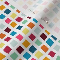 micro scale viva magenta crooked squares on white - viva magenta mix colors - colorful squares fabric and wallpaper