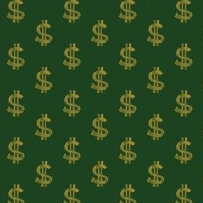 (small scale) $ dollar signs - money - gold on dark green V2 - LAD22