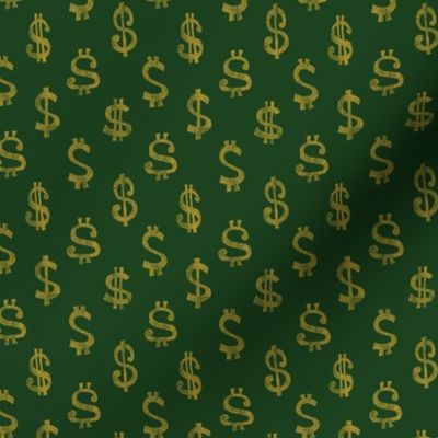 (small scale) $ dollar signs - money - gold on dark green - LAD22