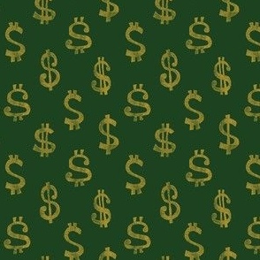 (small scale) $ dollar signs - money - gold on dark green - LAD22