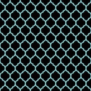 Tiny Turquoise Quatrefoil on Black